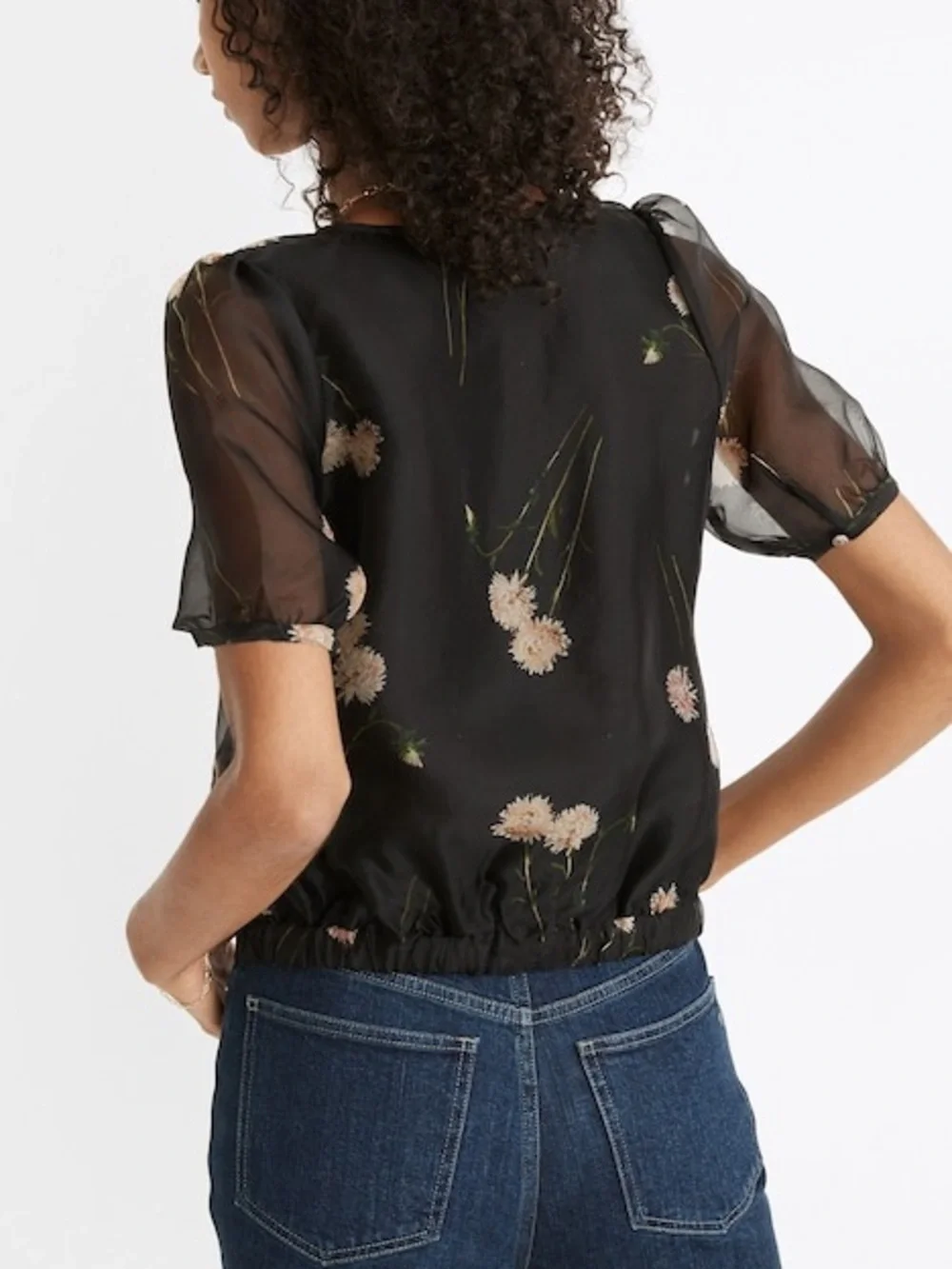 Madewell Silk Organza Puff-Sleeve Wrap Top in Aster Portrait